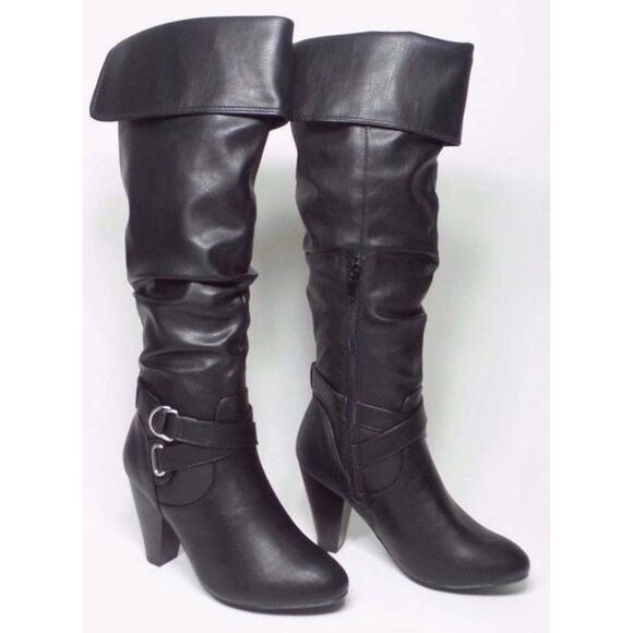 Rampage Ellesandra Faux Leather Knee High Boot BLACK Smooth Size 8 M, side Zip - Picture 10 of 16